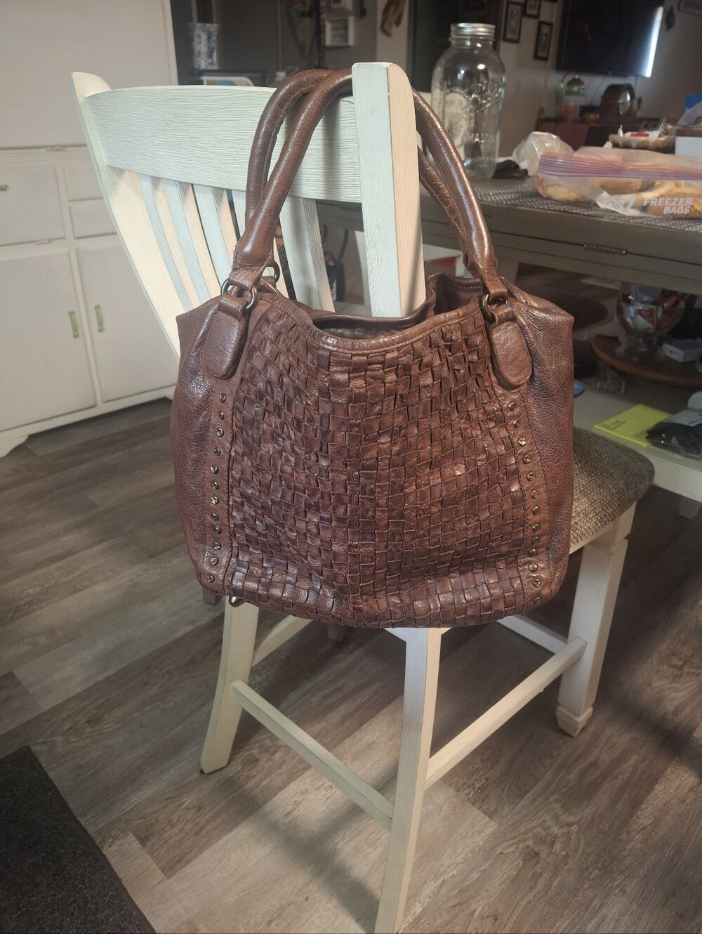 NEVER MIND BRAND  Brown Woven Leather Tote Bag